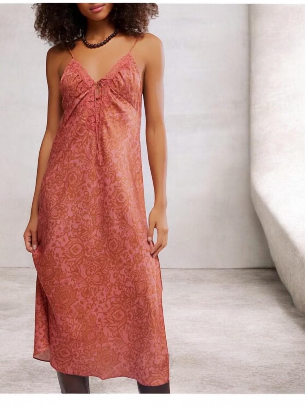 FREE PEOPLE SOMEONE LIKE YOU SLEEVELESS LACE TRIM MIDI DRESS MEDIUM CORAL